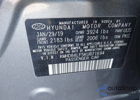 2019 Hyundai Elantra Sel from USA, damaged, VIN KMHD84LF5KU871694